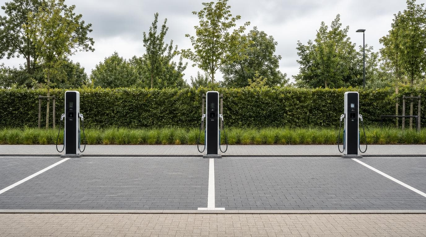Ladeinfrastruktur mit mehreren Ladepunkten auf einem WEG-Parkplatz