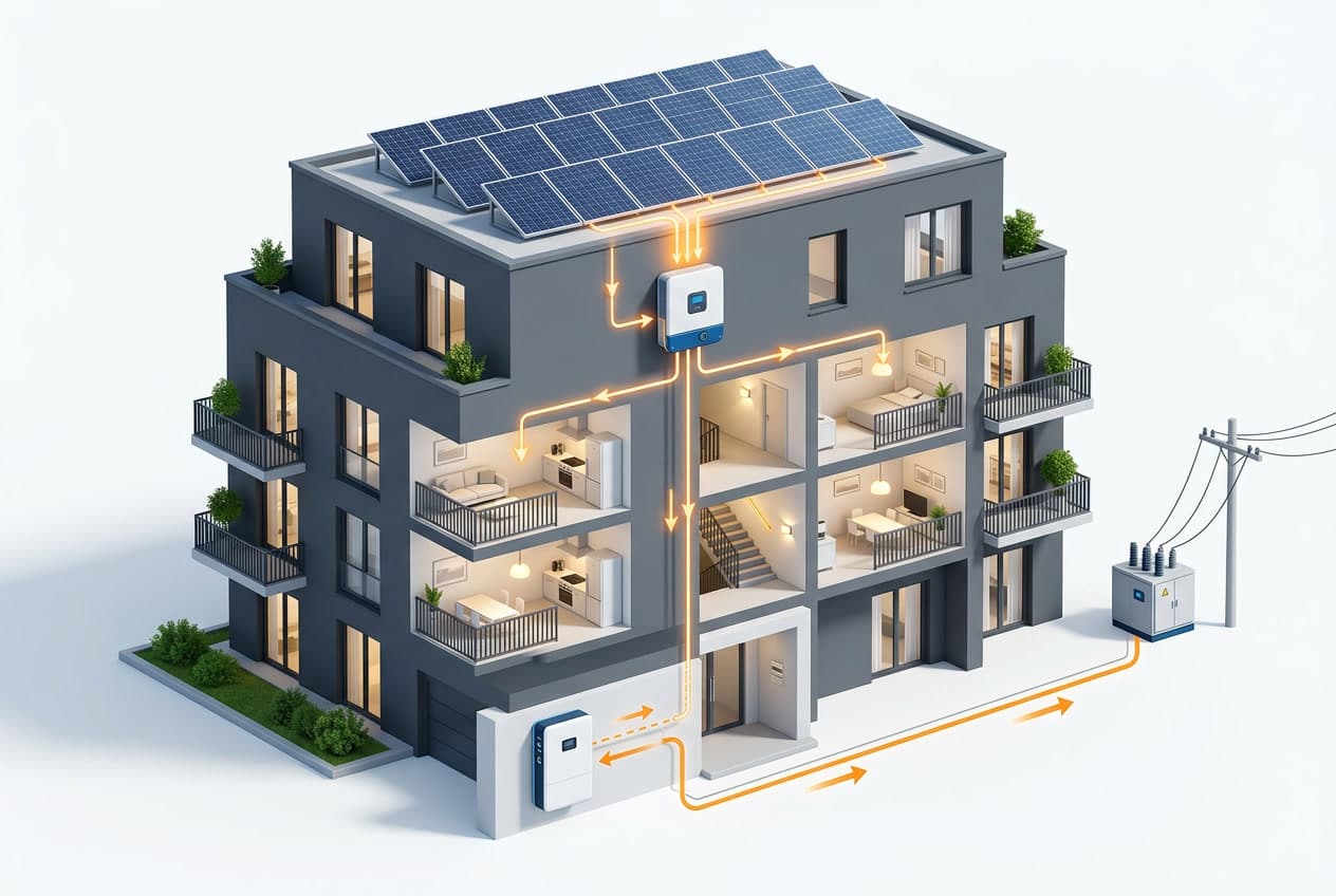 Energiefluss einer Photovoltaikanlage mit Eigenverbrauch und Einspeisung