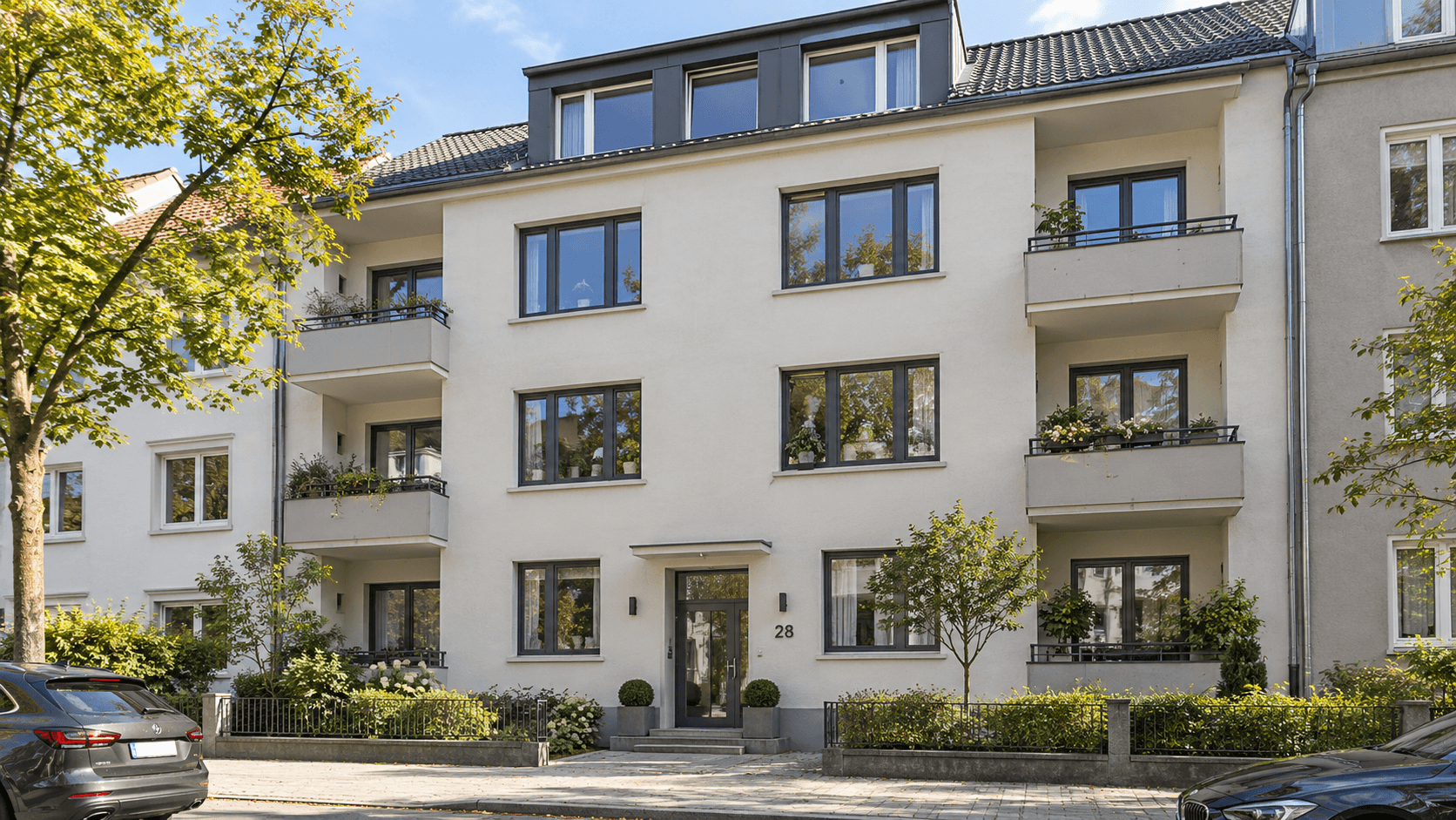 Mehrfamilienhaus mit neuen energieeffizienten Fenstern