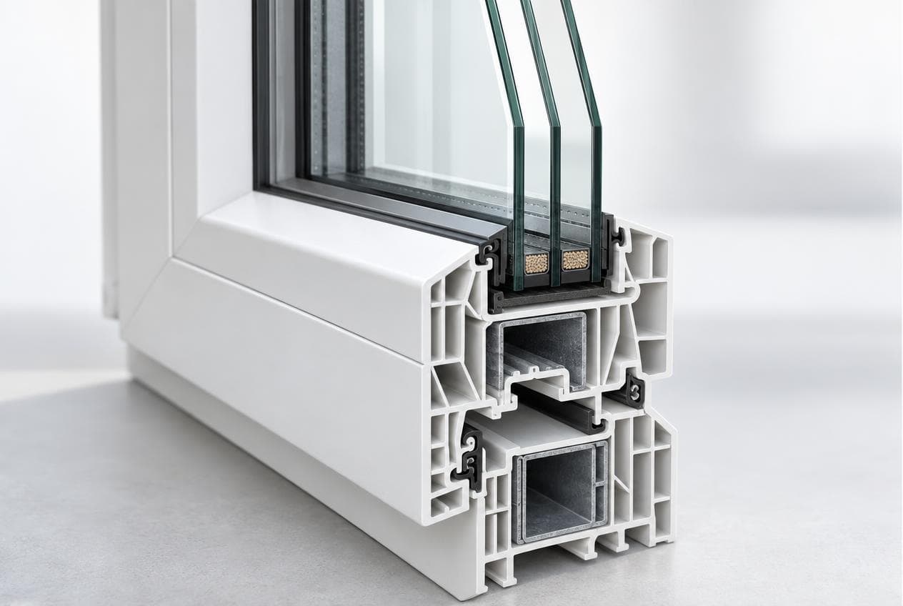Technischer Aufbau eines modernen energieeffizienten Fensters