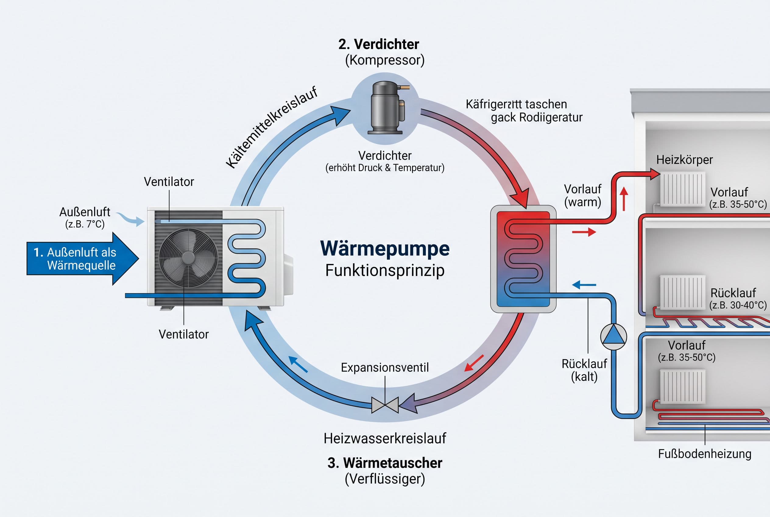 Funktionsweise und Kreislauf einer Luft-Wasser-Wärmepumpe